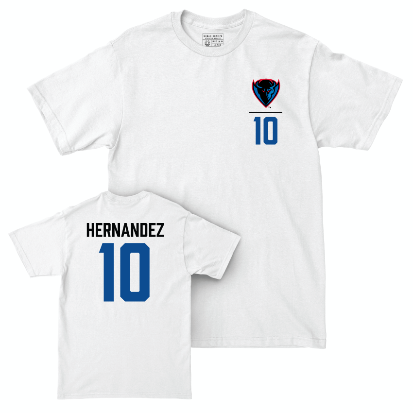 DePaul Men's Soccer White Logo Comfort Colors Tee - Noeh Hernandez | #10 Youth Small