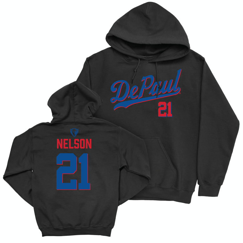 DePaul Women's Basketball Black Script Hoodie - Natiah Nelson | #21 Youth Small