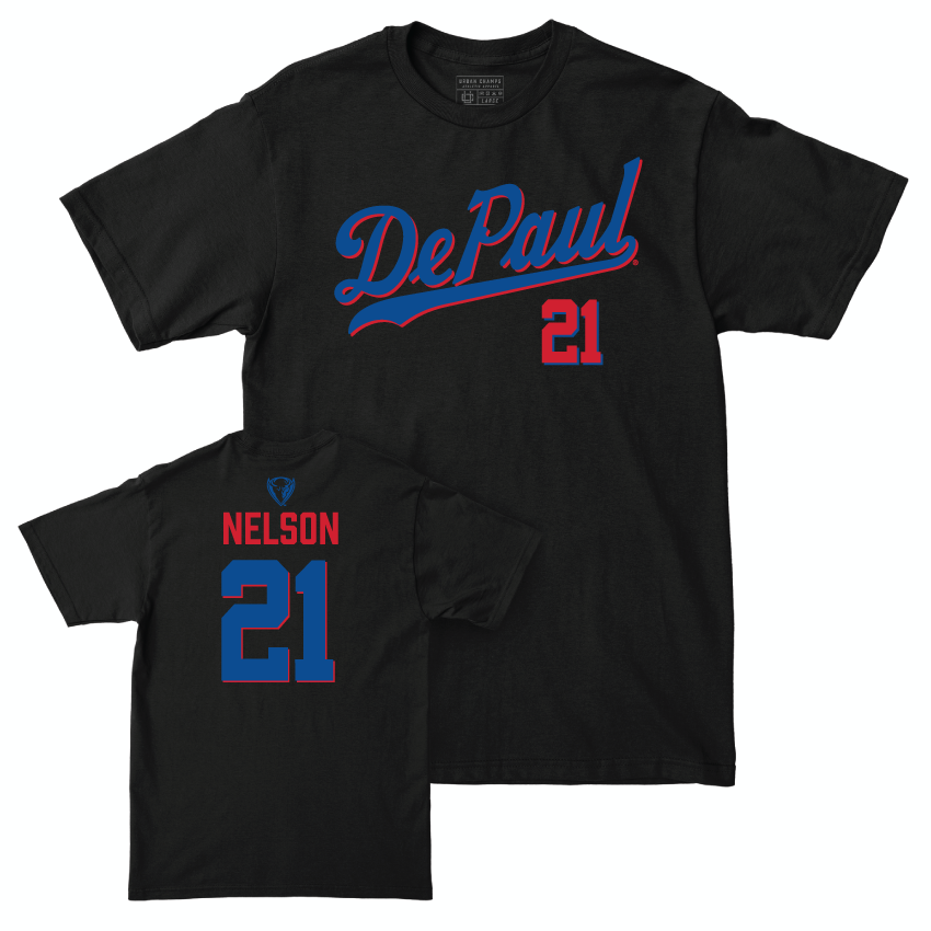 DePaul Women's Basketball Black Script Tee - Natiah Nelson | #21 Youth Small