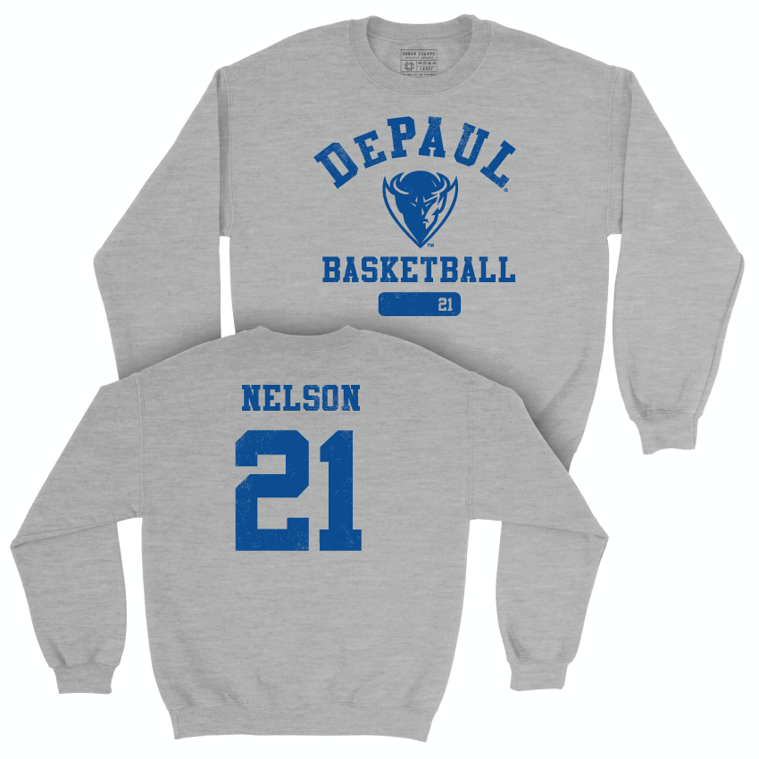 DePaul Women's Basketball Sport Grey Varsity Crew - Natiah Nelson | #21 Youth Small