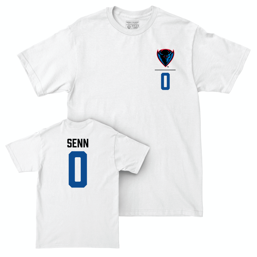 DePaul Men's Soccer White Logo Comfort Colors Tee - Owen Senn | #0 Youth Small