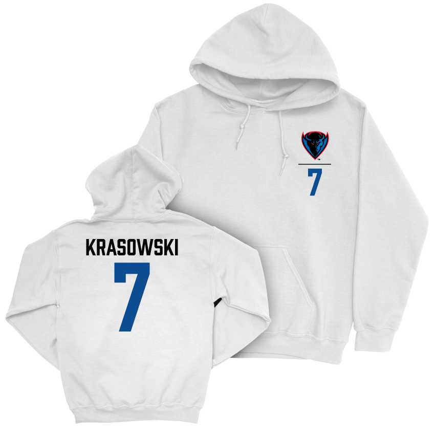 DePaul Volleyball White Logo Hoodie - Rachel Krasowski | #7 Youth Small