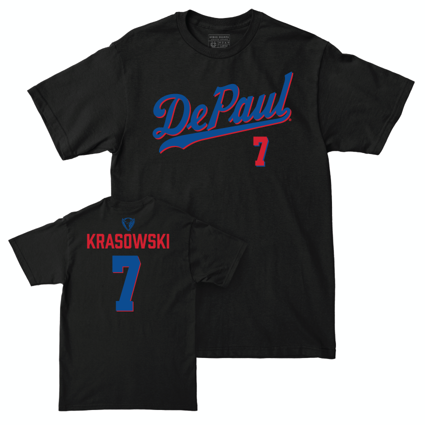 DePaul Volleyball Black Script Tee - Rachel Krasowski | #7 Youth Small