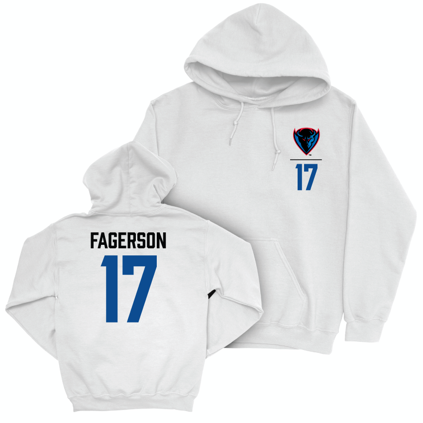 DePaul Women's Soccer White Logo Hoodie - Tessa Fagerson | #17 Youth Small