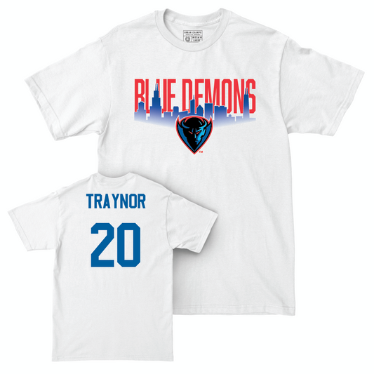 Men's Basketball White Skyline Comfort Colors Tee  - Jayden Traynor