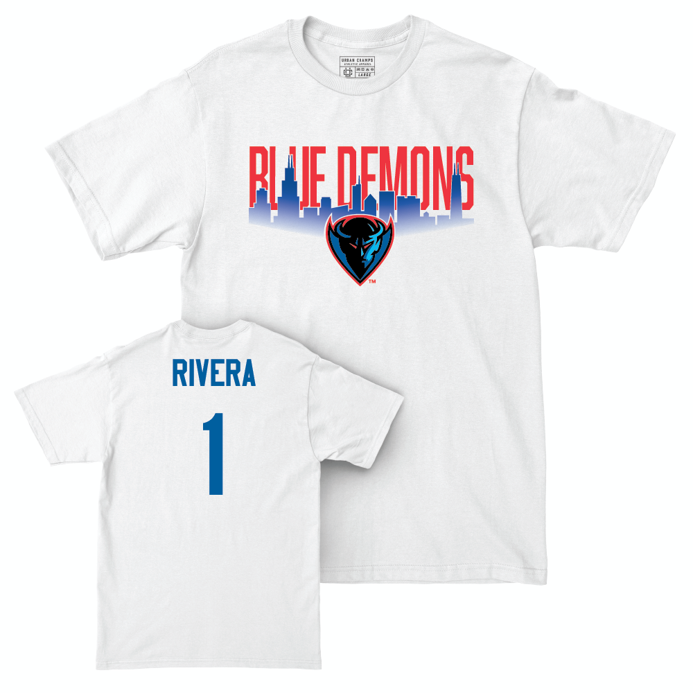 Men's Basketball White Skyline Comfort Colors Tee  - Isaiah Rivera